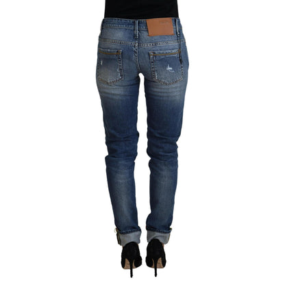 Acht Blue Washed Cotton Low Waist Women Casual Jeans