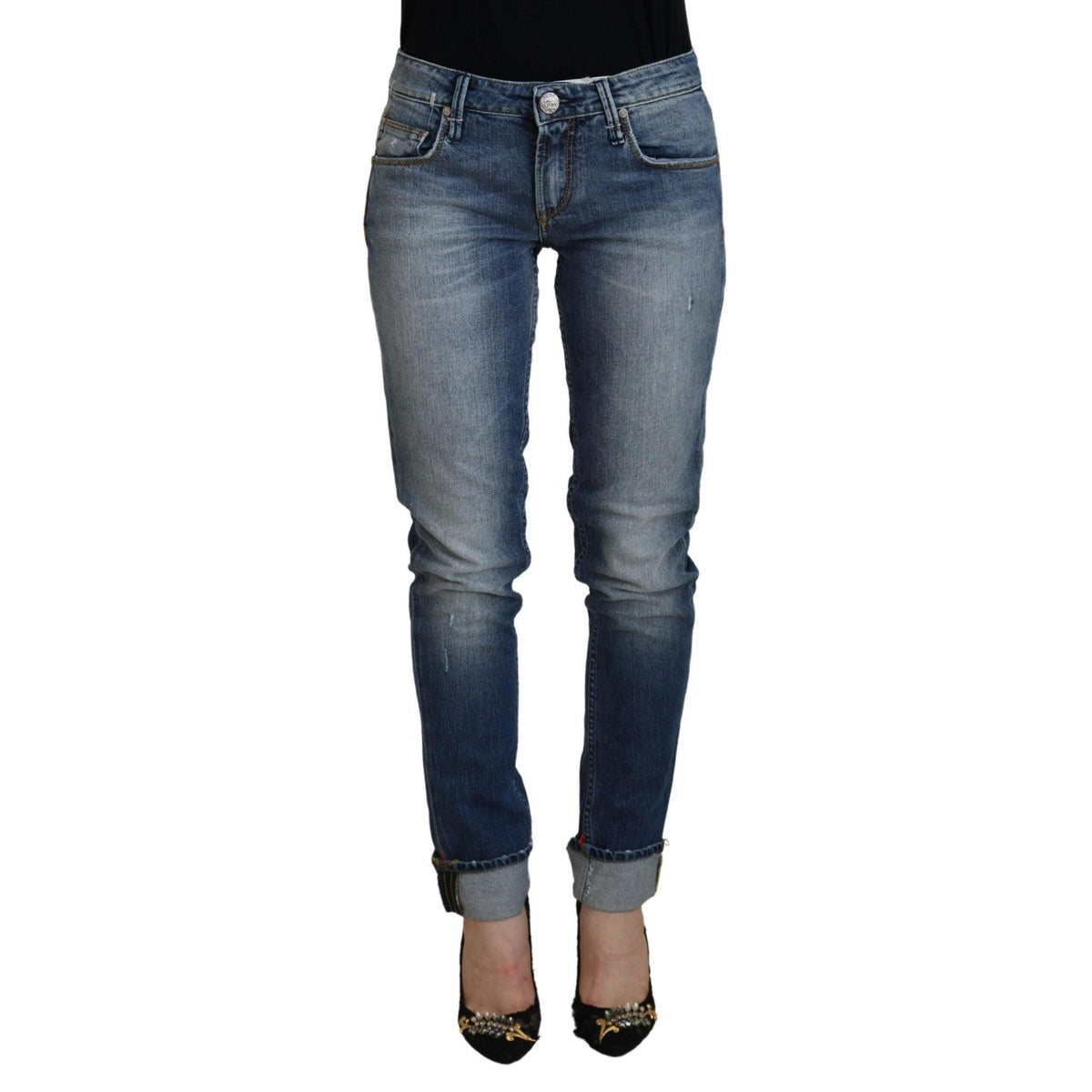 Acht Blue Washed Cotton Low Waist Women Casual Jeans