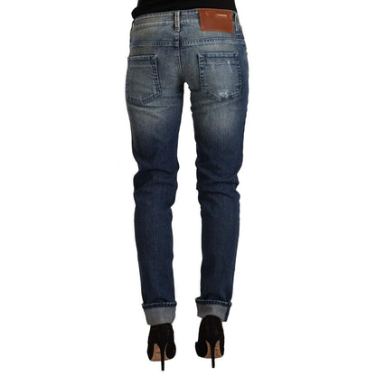Acht Blue Washed Low Waist Folded Hem Slim Fit Jeans