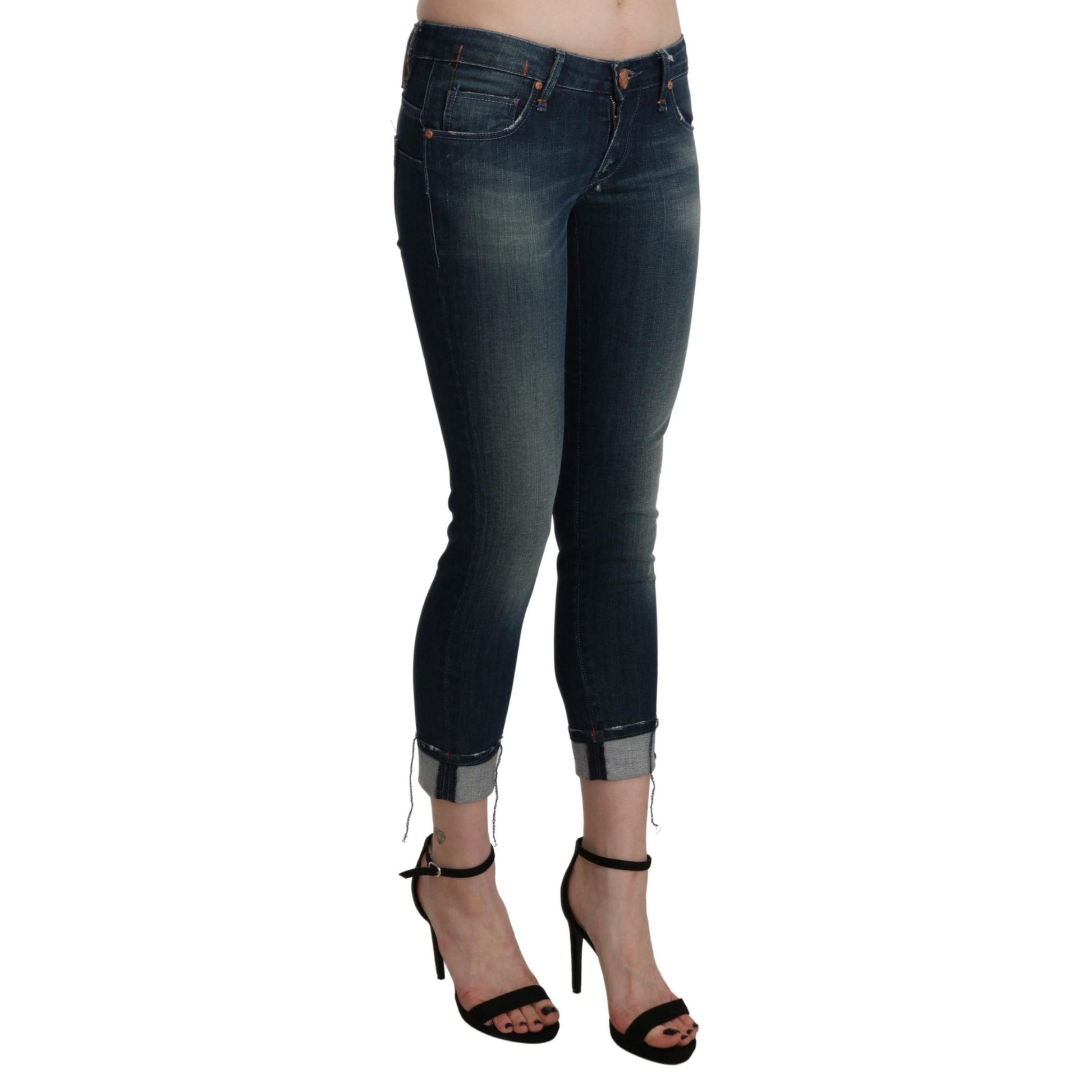 Acht Blue Washed Low Waist Skinny Cropped Denim pant