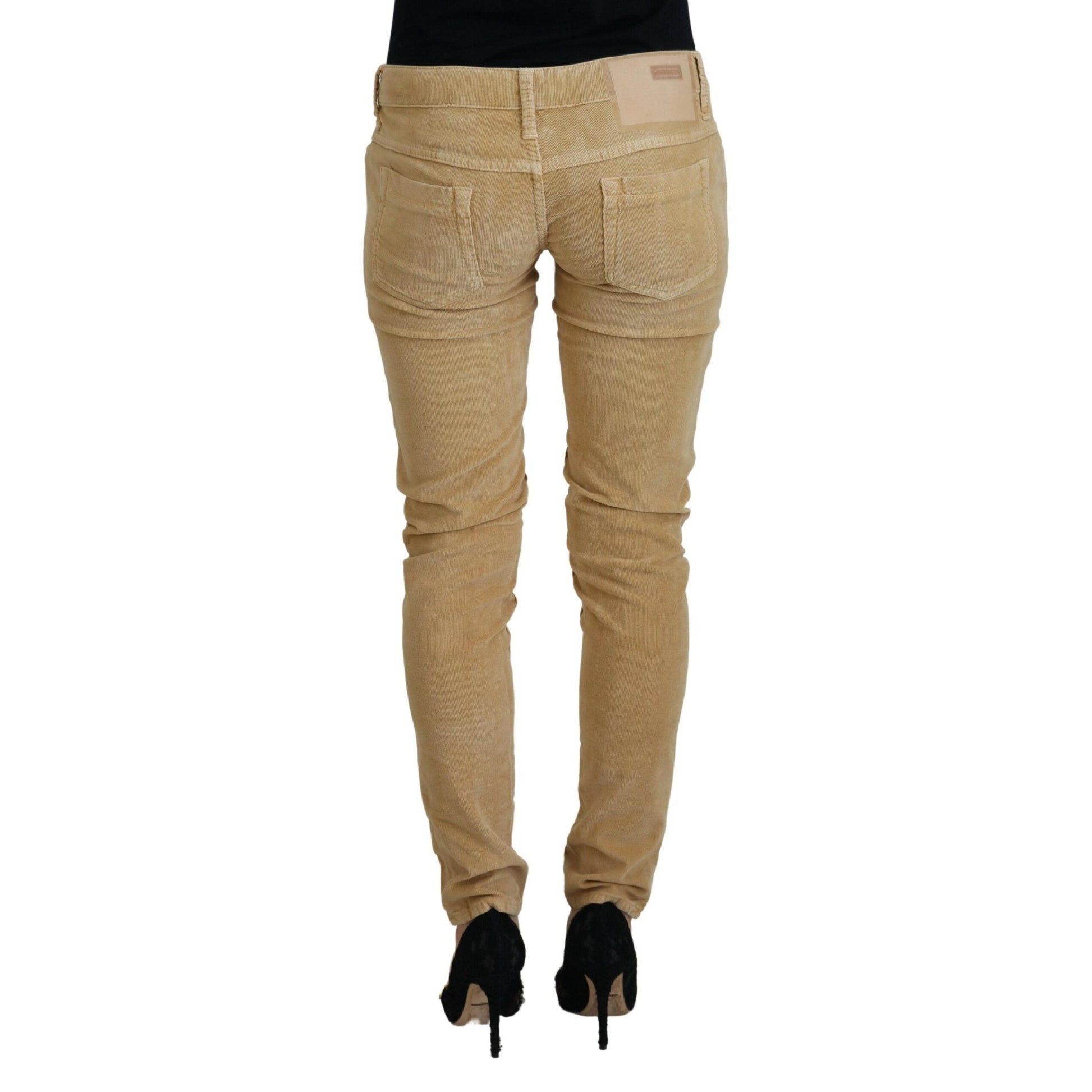 Acht Brown Cotton Corduroy Low Waist Women Casual Jeans