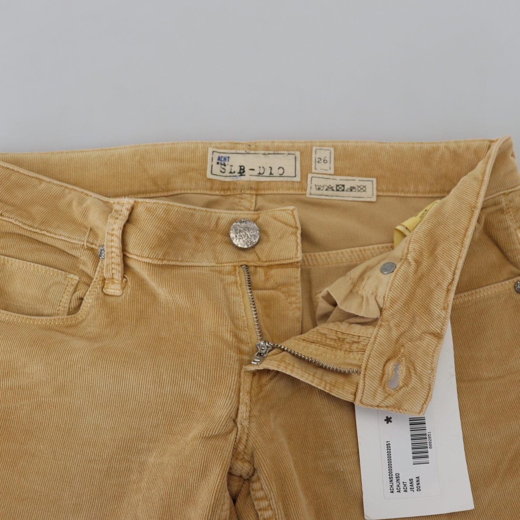 Acht Brown Cotton Corduroy Low Waist Women Casual Jeans