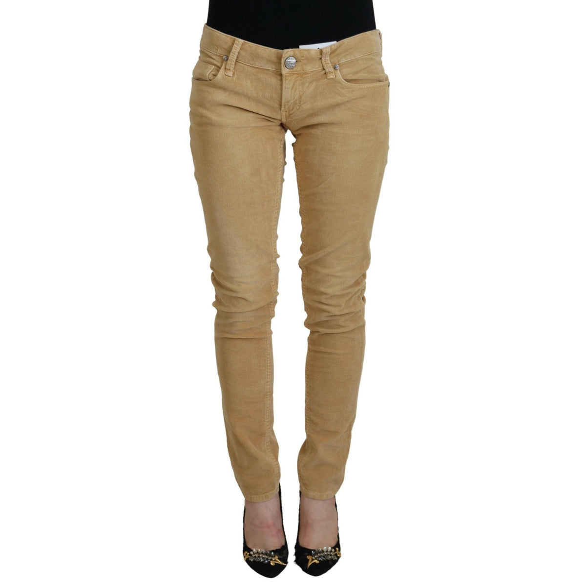 Acht Brown Cotton Corduroy Low Waist Women Casual Jeans