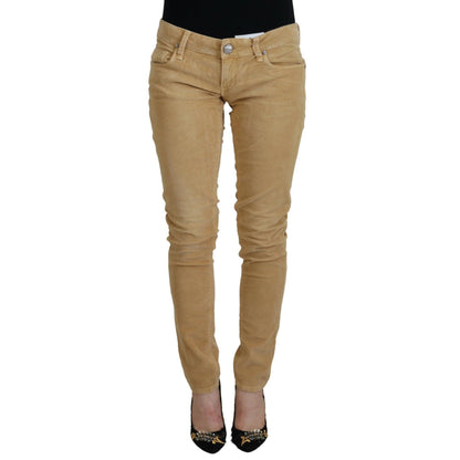 Acht Brown Cotton Corduroy Low Waist Women Casual Jeans