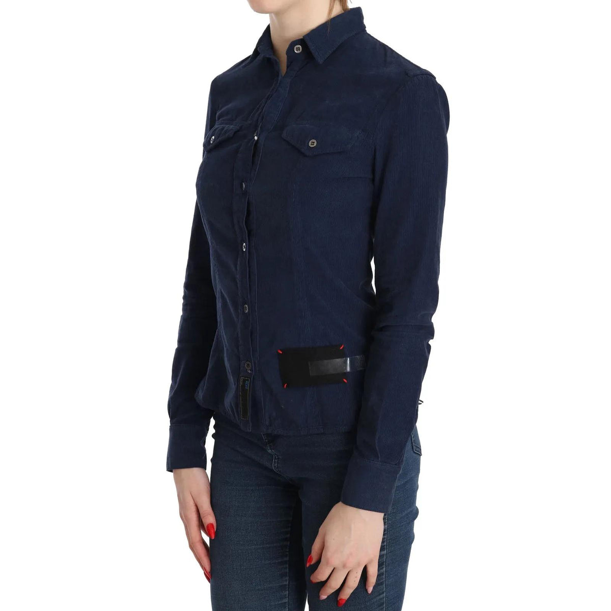 Acht Cotton Blue Corduroy Long Sleeves Shirt Top Blouse