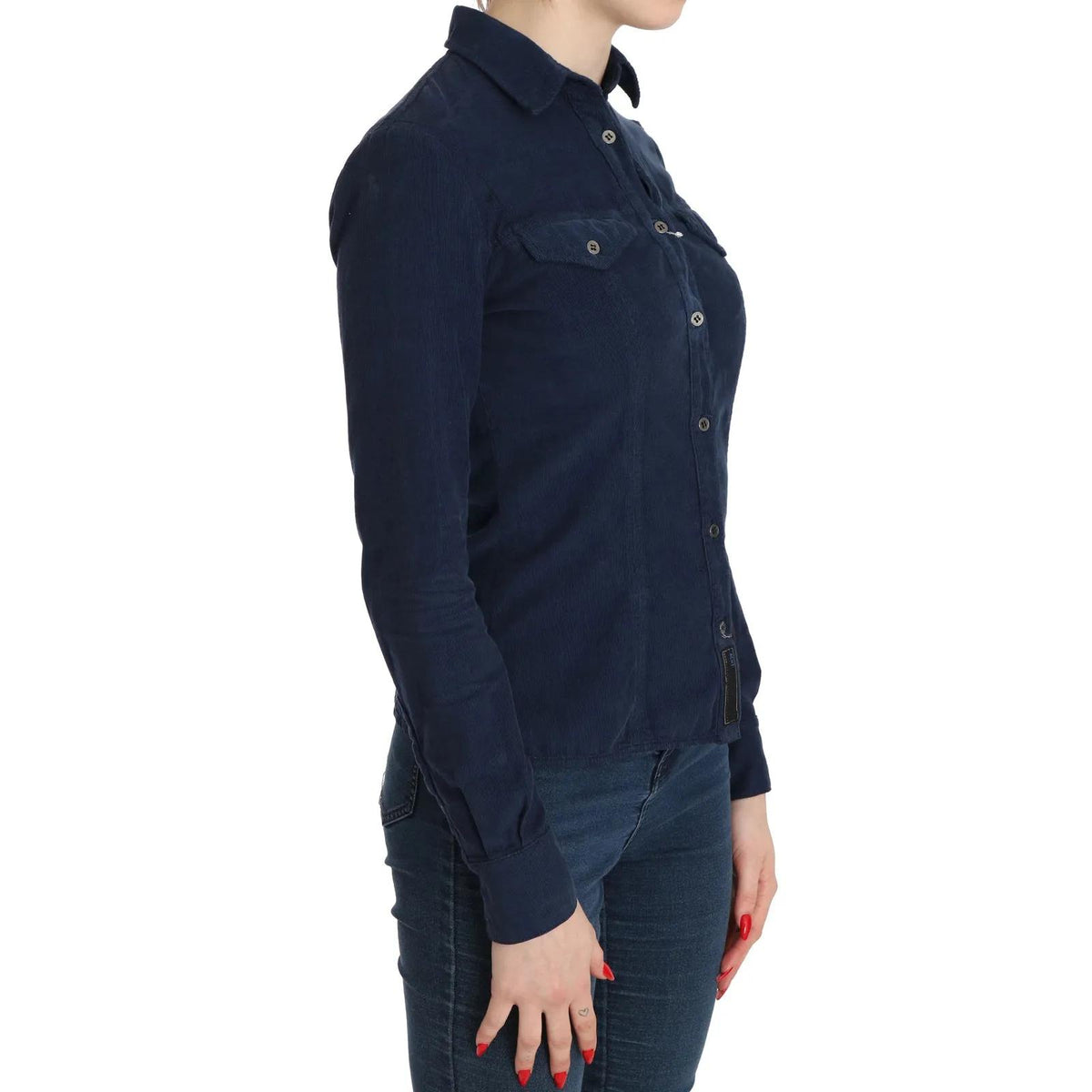 Acht Cotton Blue Corduroy Long Sleeves Shirt Top Blouse