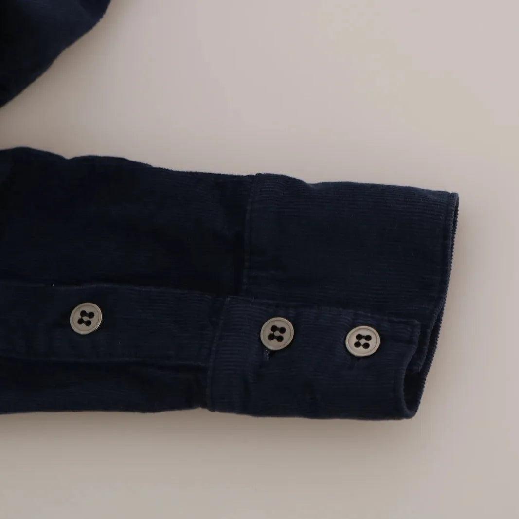 Acht Cotton Blue Corduroy Long Sleeves Shirt Top Blouse
