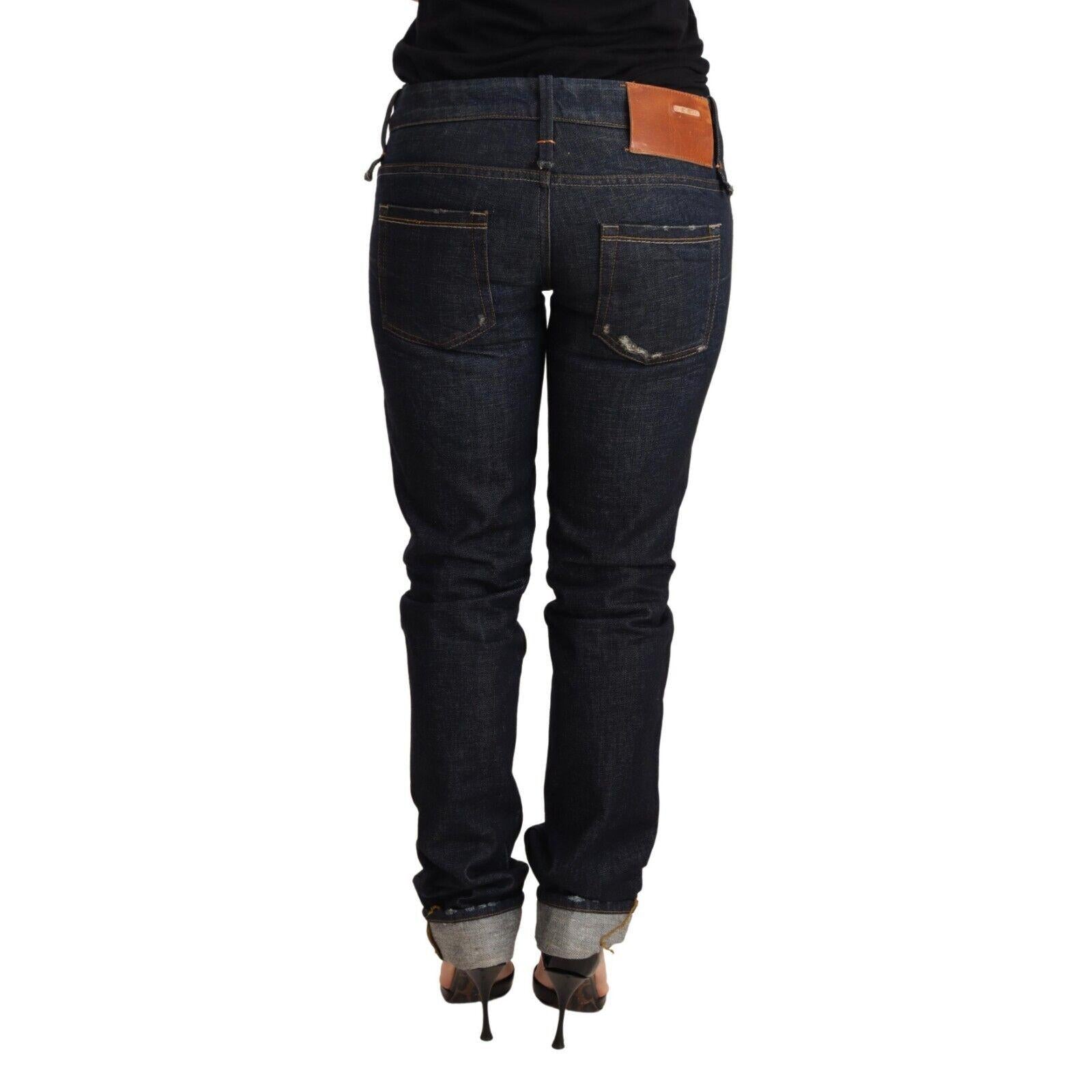 Acht Dark Blue Cotton Slim Fit Folded Hem Women Denim Trouser Jeans