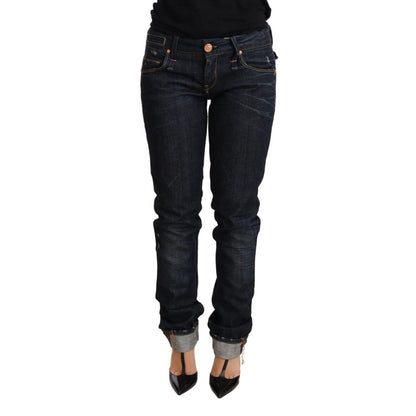 Acht Dark Blue Cotton Slim Fit Folded Hem Women Denim Trouser Jeans