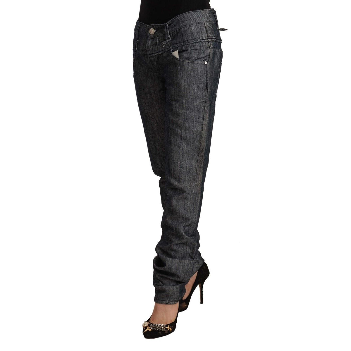 Acht Dark Gray Ramie Mid Wide Waist Straight Denim Jeans
