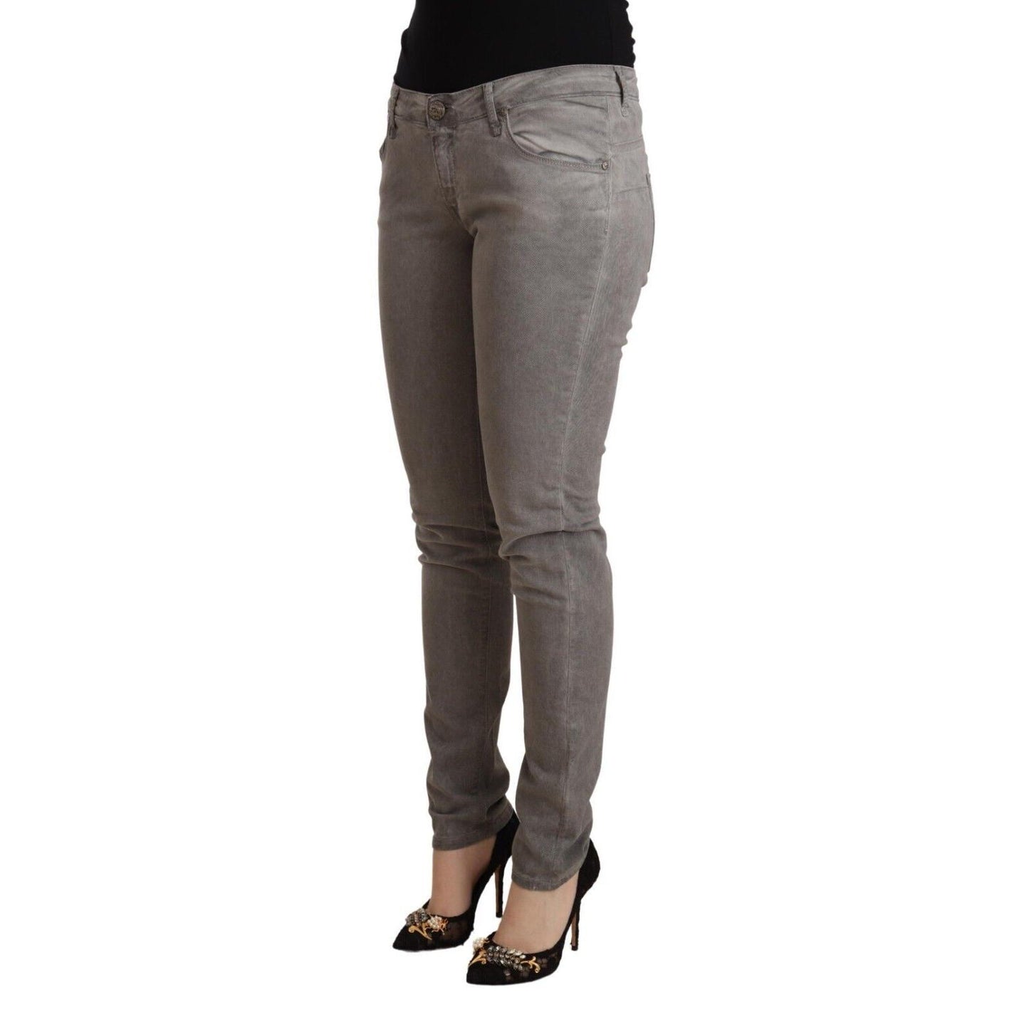 Acht Gray Cotton Low Waist Skinny Push Up Denim Jeans