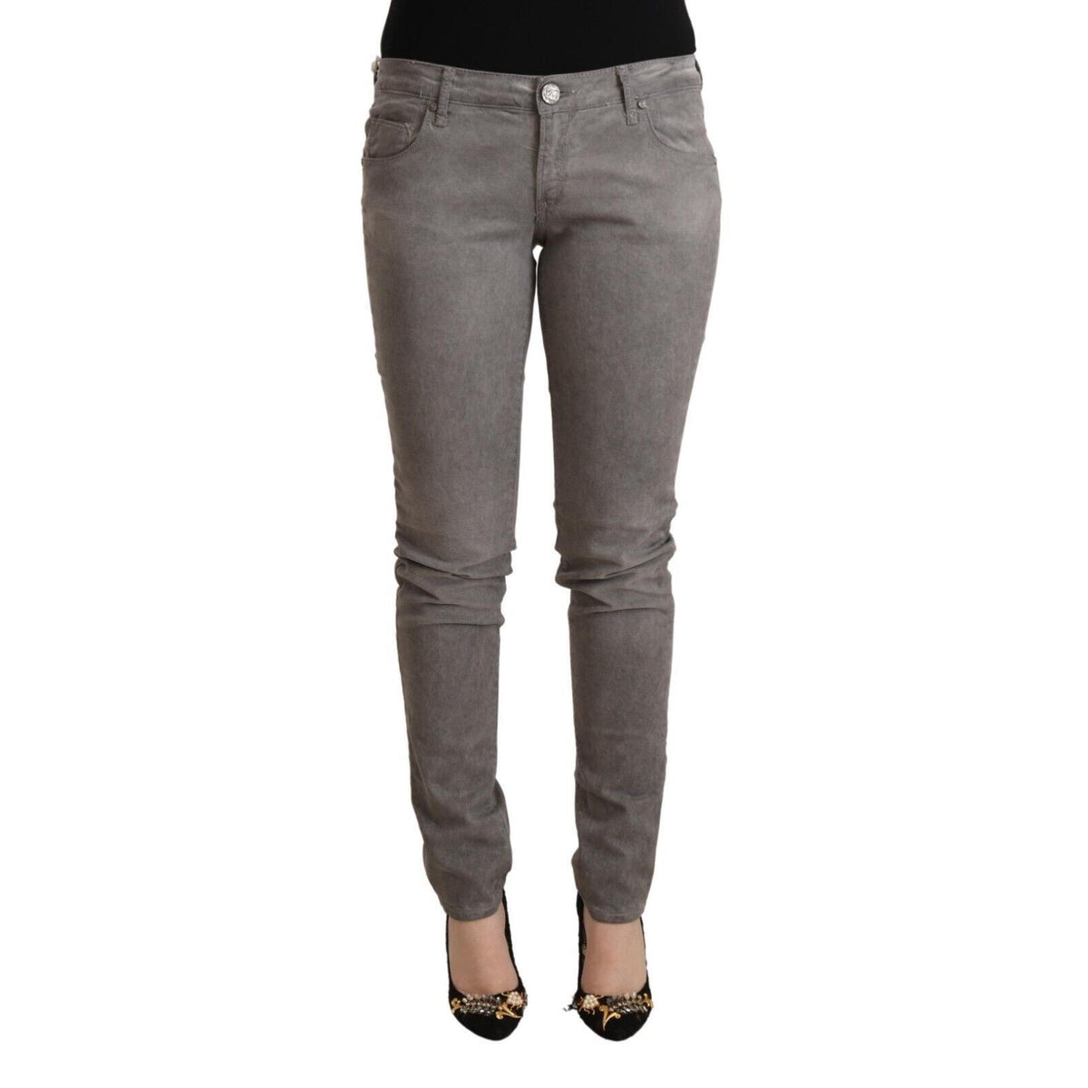 Acht Gray Cotton Low Waist Skinny Push Up Denim Jeans