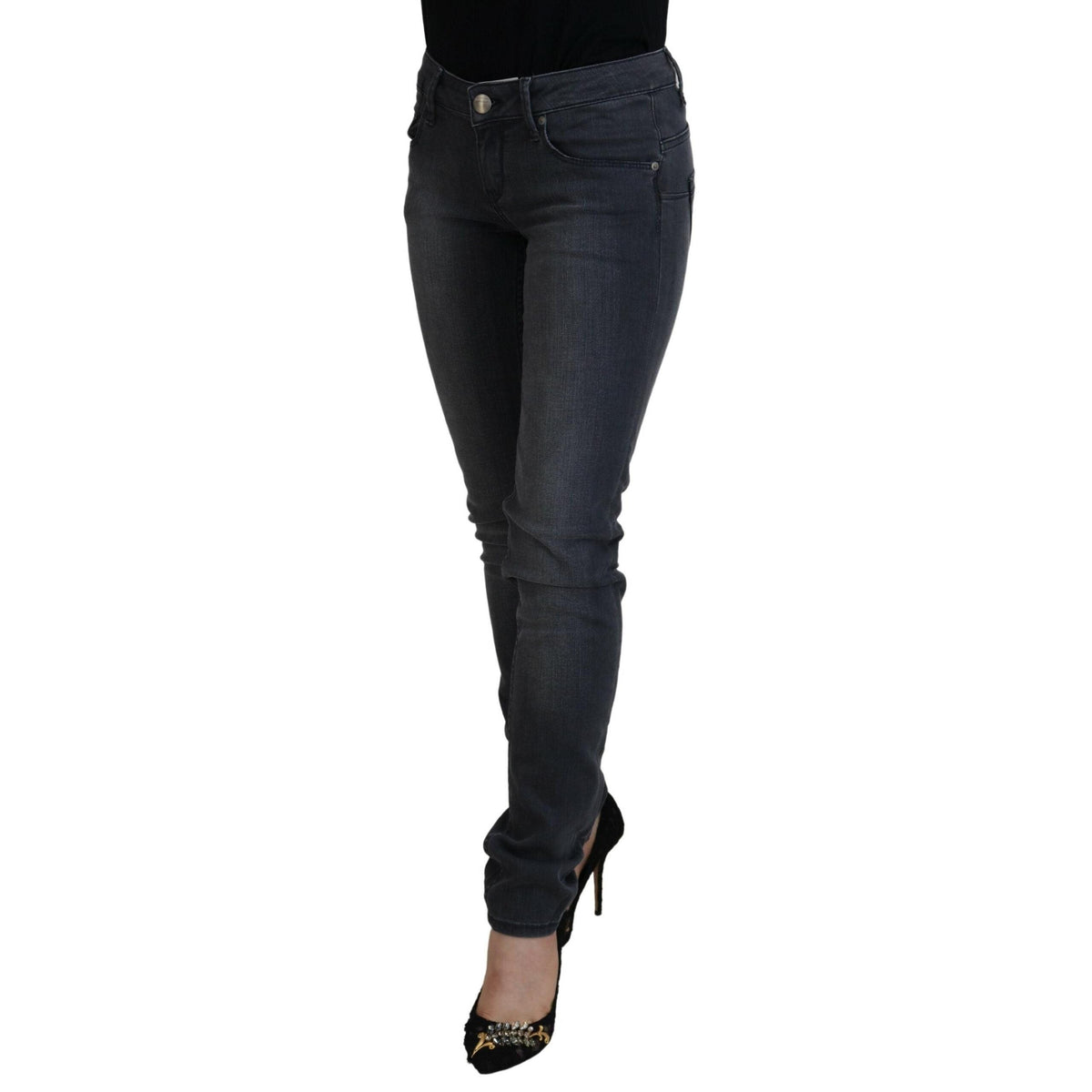 Acht Gray Cotton Skinny Low Waist Women Casual Denim Jeans
