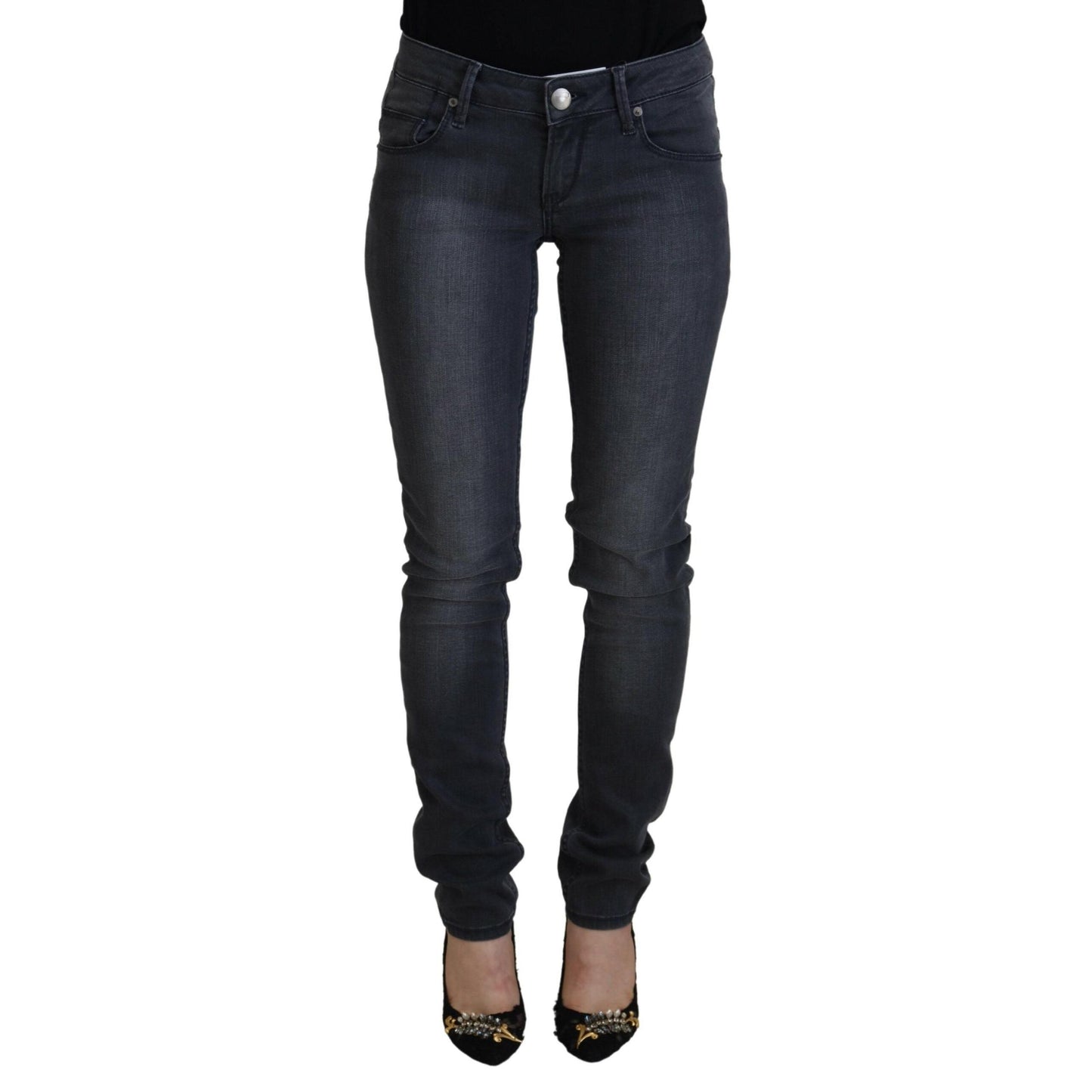 Acht Gray Cotton Skinny Low Waist Women Casual Denim Jeans