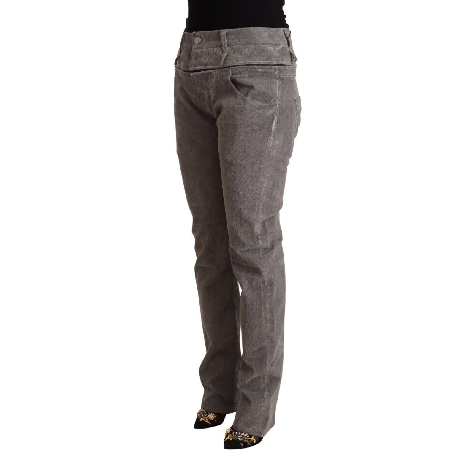 Acht Gray Cotton Straight Fit High Waist Pants