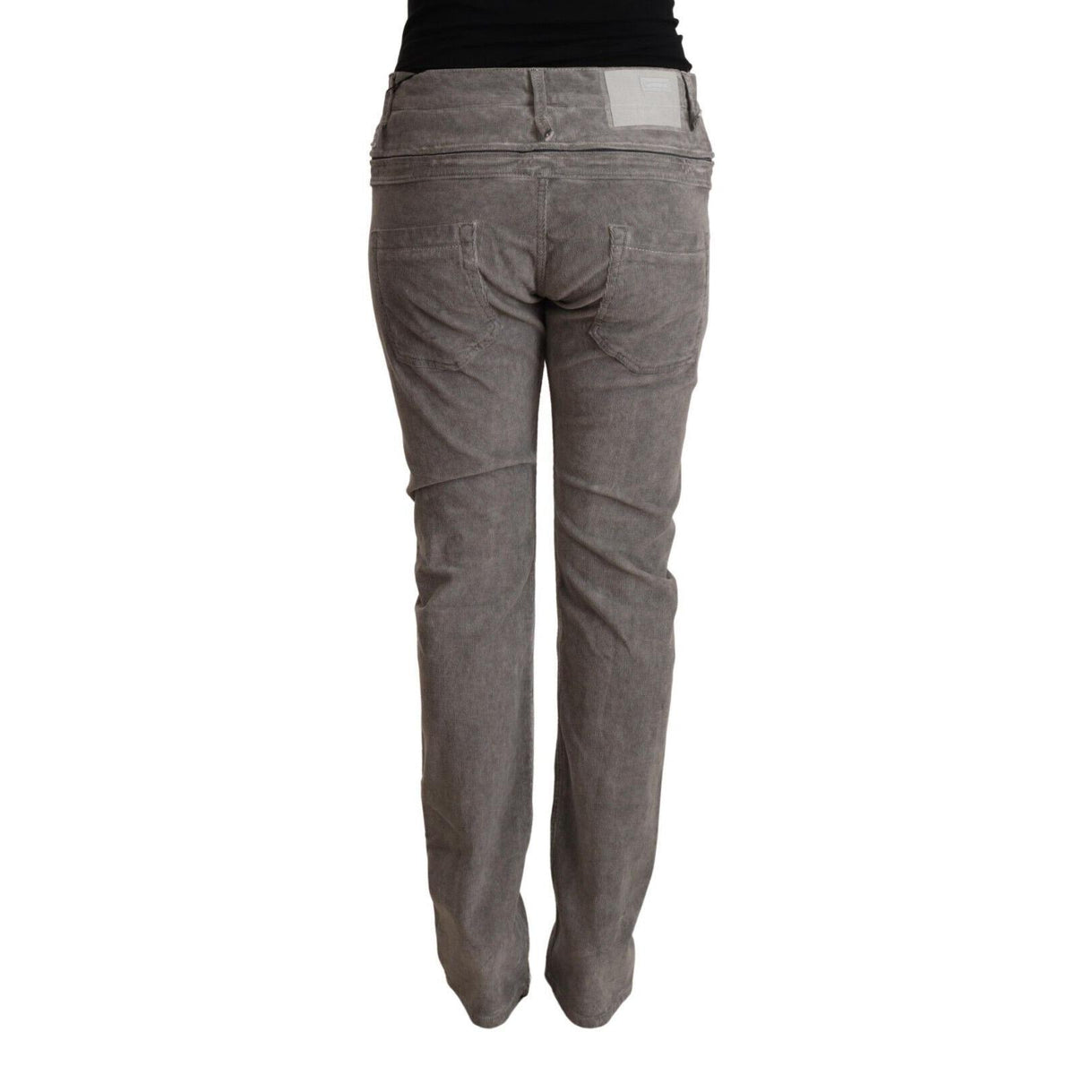 Acht Gray Cotton Straight Fit High Waist Pants