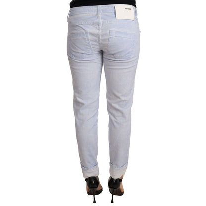 Acht Light Blue Cotton Folded Hem Denim Skinny Women Trouser Jeans