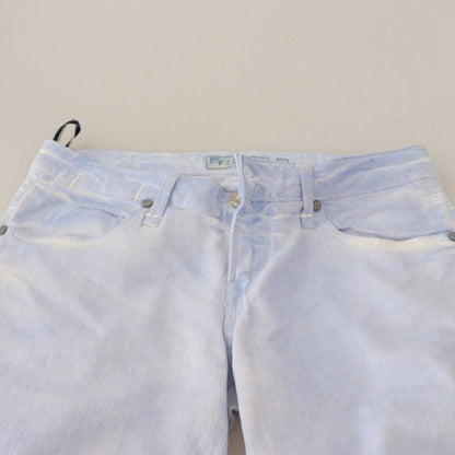 Acht Light Blue Cotton Folded Hem Denim Skinny Women Trouser Jeans