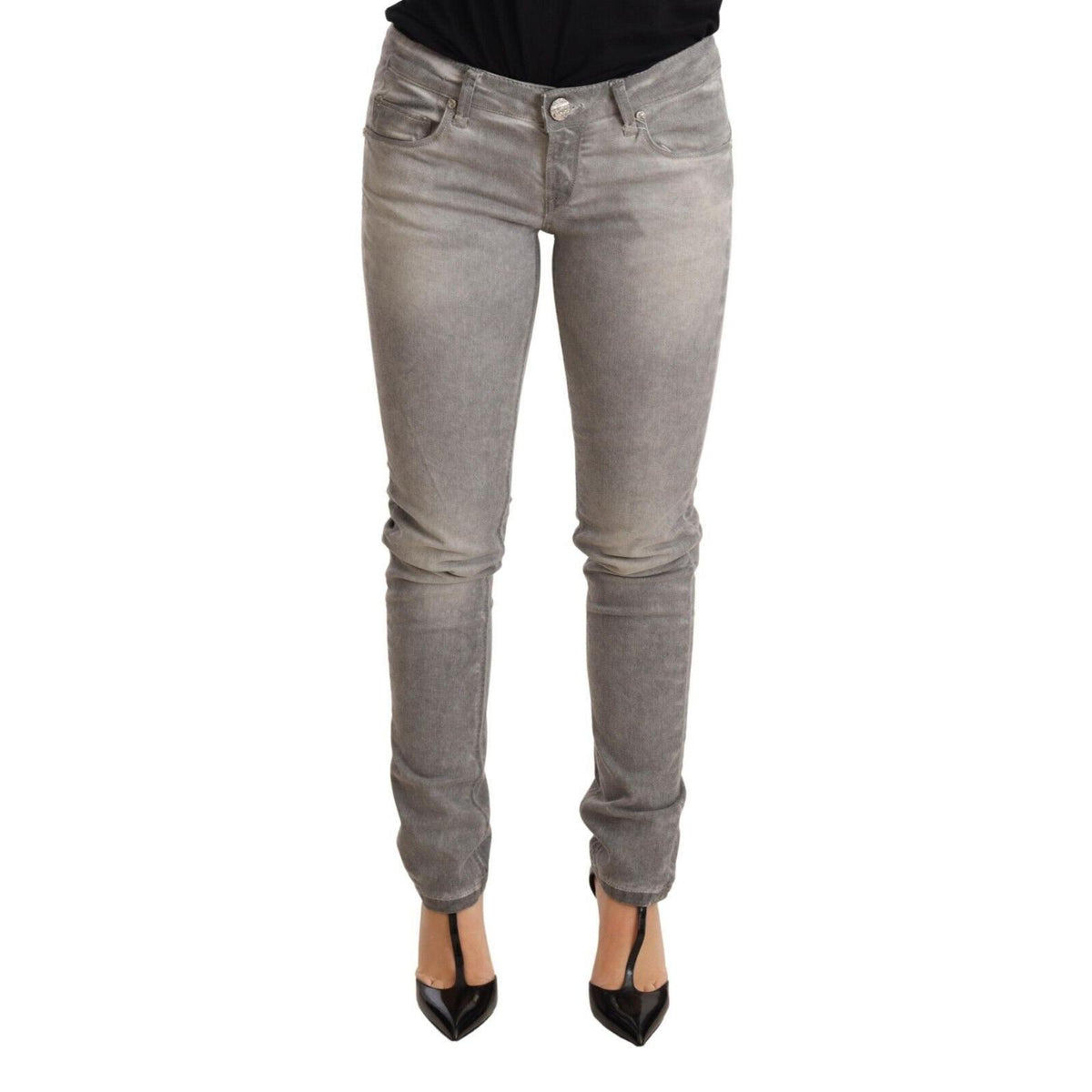 Acht Light Gray Washed Cotton Slim Fit Denim Women Trouser Jeans