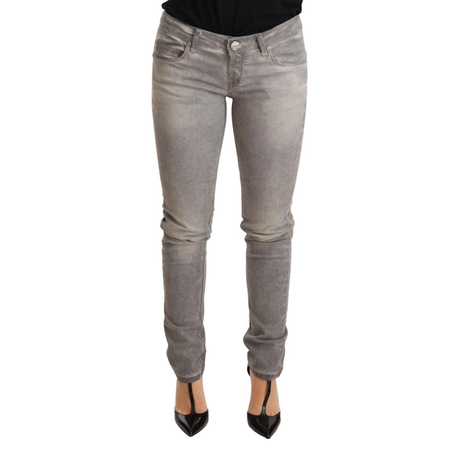 Acht Light Gray Washed Cotton Slim Fit Denim Women Trouser Jeans