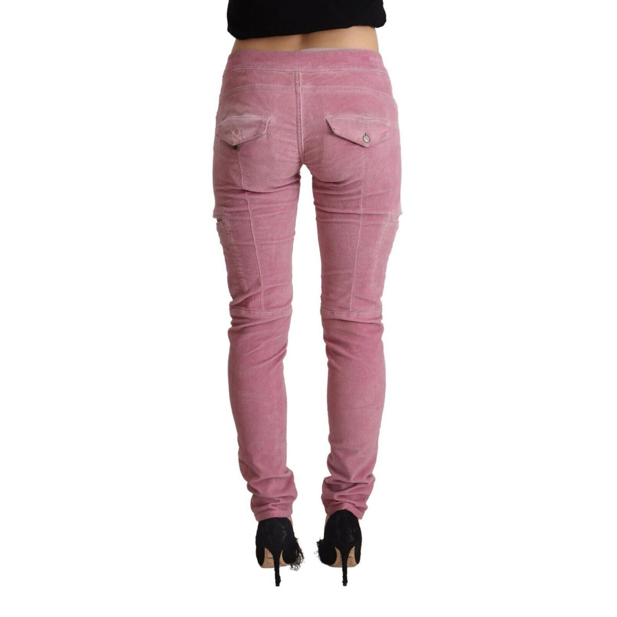 Acht Pink Cotton Low Waist Skinny Denim Cargo Jeans