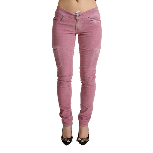 Acht Pink Cotton Low Waist Skinny Denim Cargo Jeans