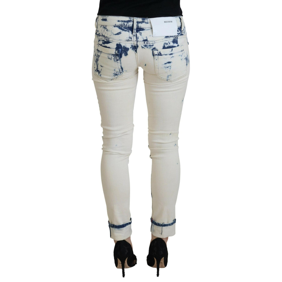 Acht White Blue Cotton Skinny Women Tattered Denim Jeans