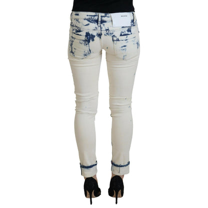 Acht White Blue Cotton Skinny Women Tattered Denim Jeans
