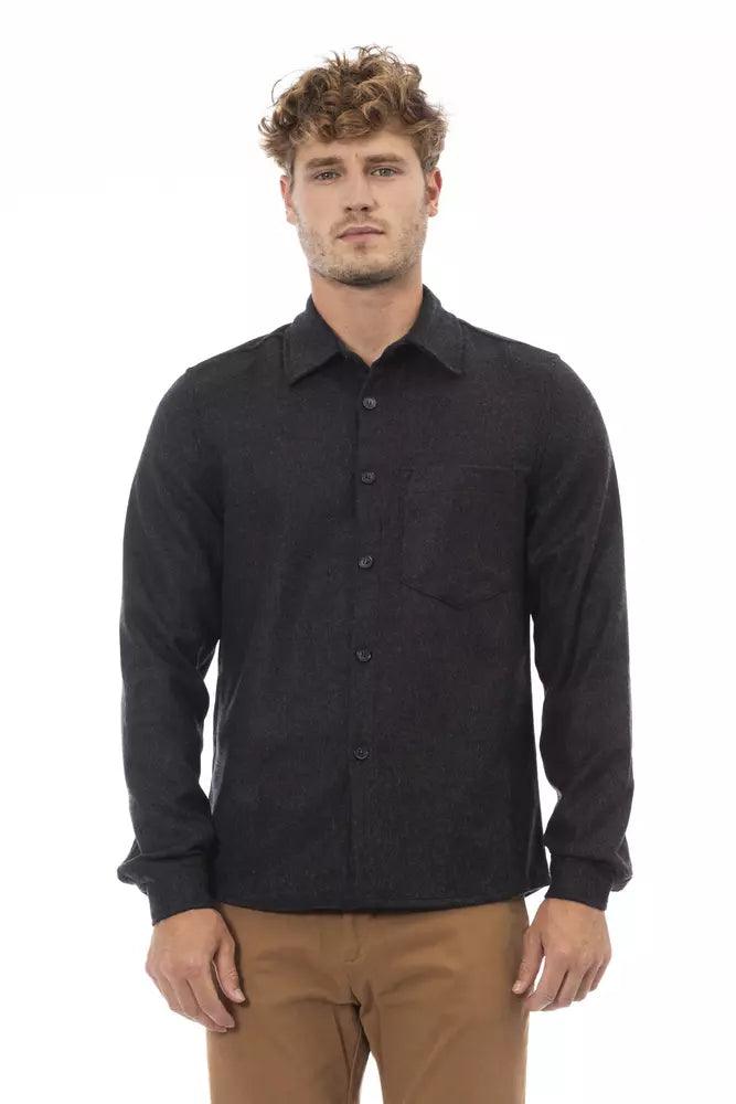 Alpha Studio Gray Wool Men Shirt-Modeoutlet
