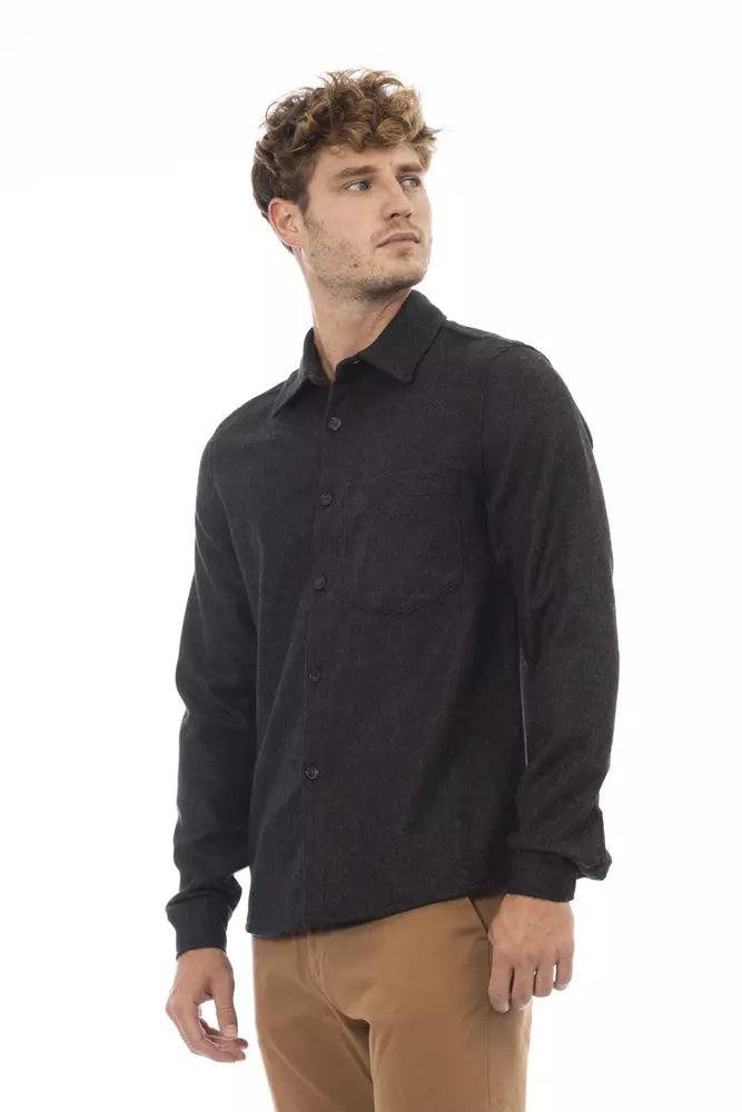 Alpha Studio Gray Wool Men Shirt-Modeoutlet