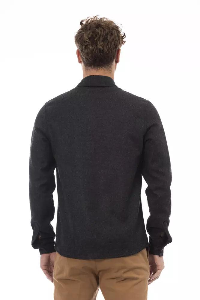 Alpha Studio Gray Wool Men Shirt-Modeoutlet