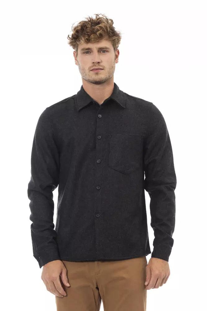 Alpha Studio Gray Wool Men Shirt-Modeoutlet