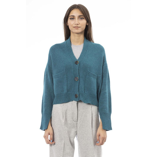 Alpha Studio Teal Merino Wool Women Cardigan