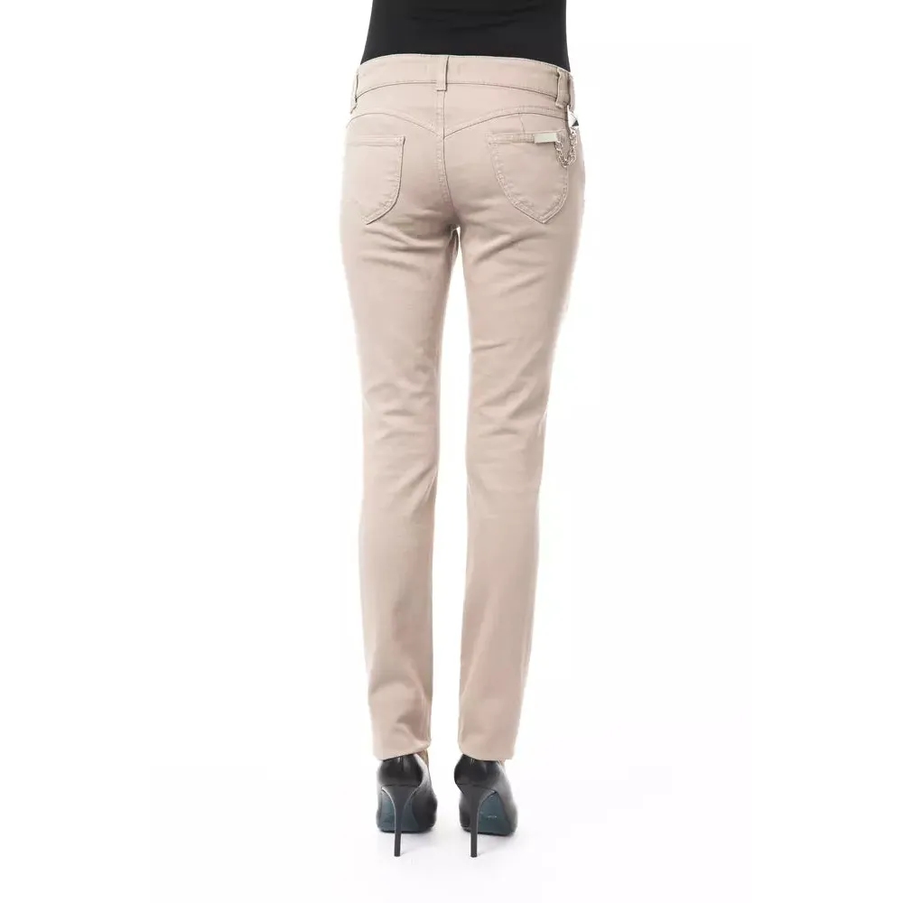 BYBLOS Beige Cotton Women Pant with Back Pocket Chain