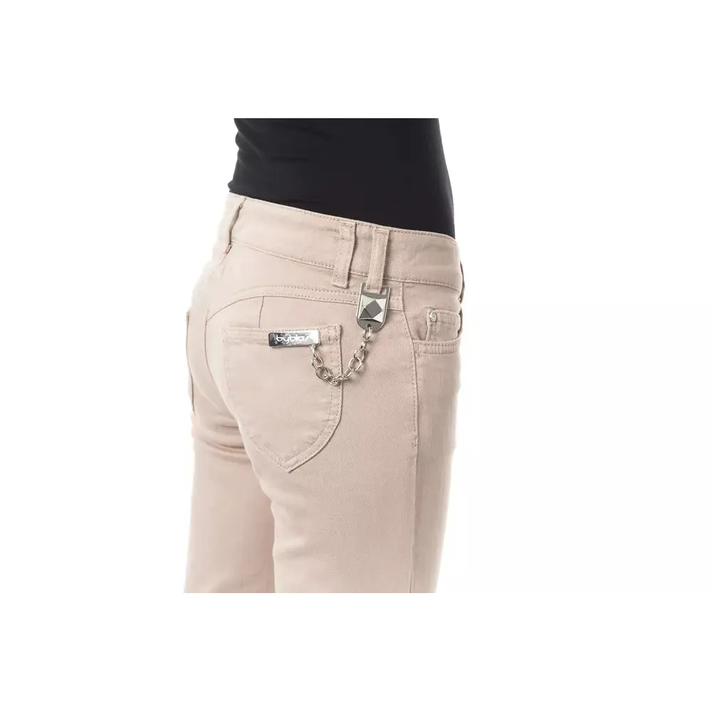BYBLOS Beige Cotton Women Pant with Back Pocket Chain