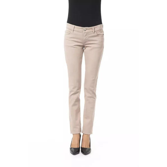 BYBLOS Beige Cotton Women Pant with Back Pocket Chain