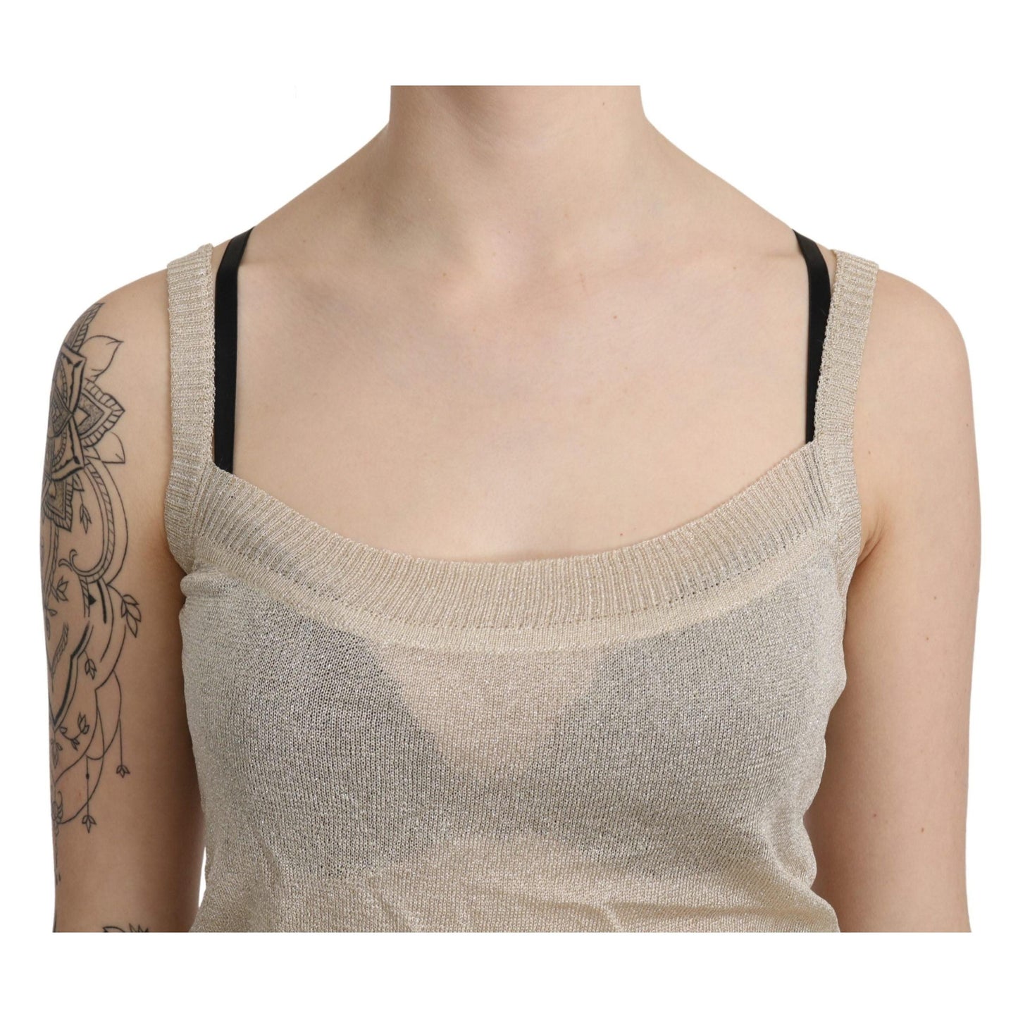 BYBLOS Beige Sleeveless Spaghetti Strap Tank See Through Top