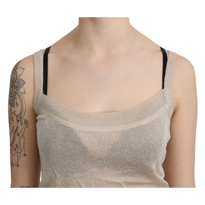 BYBLOS Beige Sleeveless Spaghetti Strap Tank See Through Top