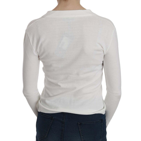 BYBLOS White V-neck Long Sleeve Cropped Cardigan Tops Sweater