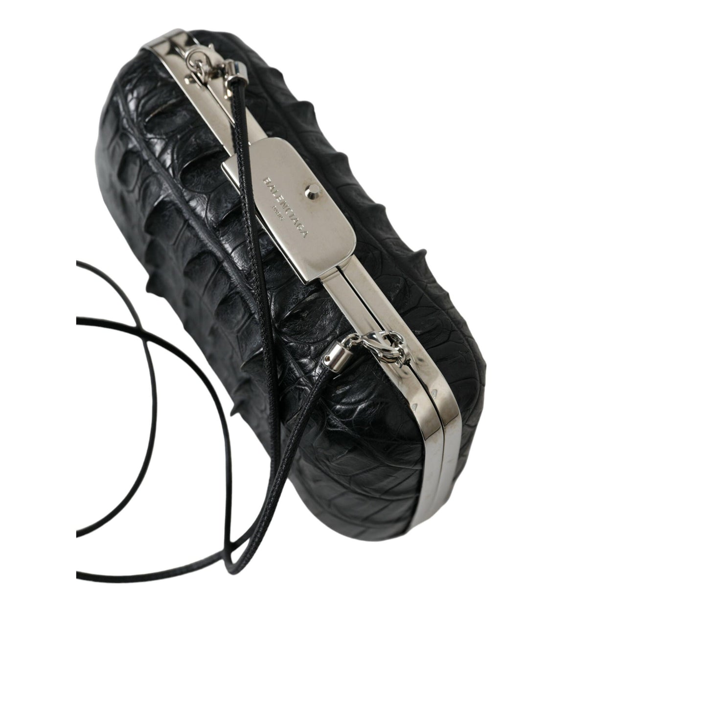 Balenciaga Black Exotic Skin Leather Shoulder Crossbody Box Clutch Bag