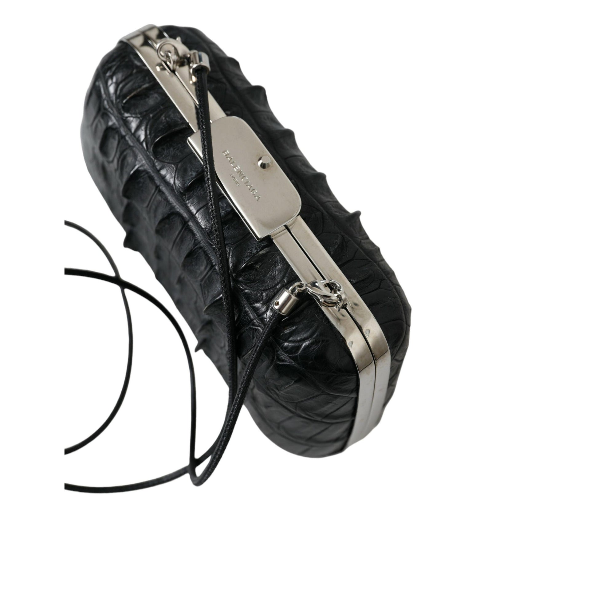 Balenciaga Black Exotic Skin Leather Shoulder Crossbody Box Clutch Bag