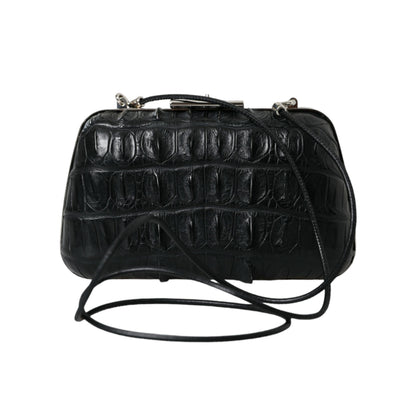 Balenciaga Black Exotic Skin Leather Shoulder Crossbody Box Clutch Bag