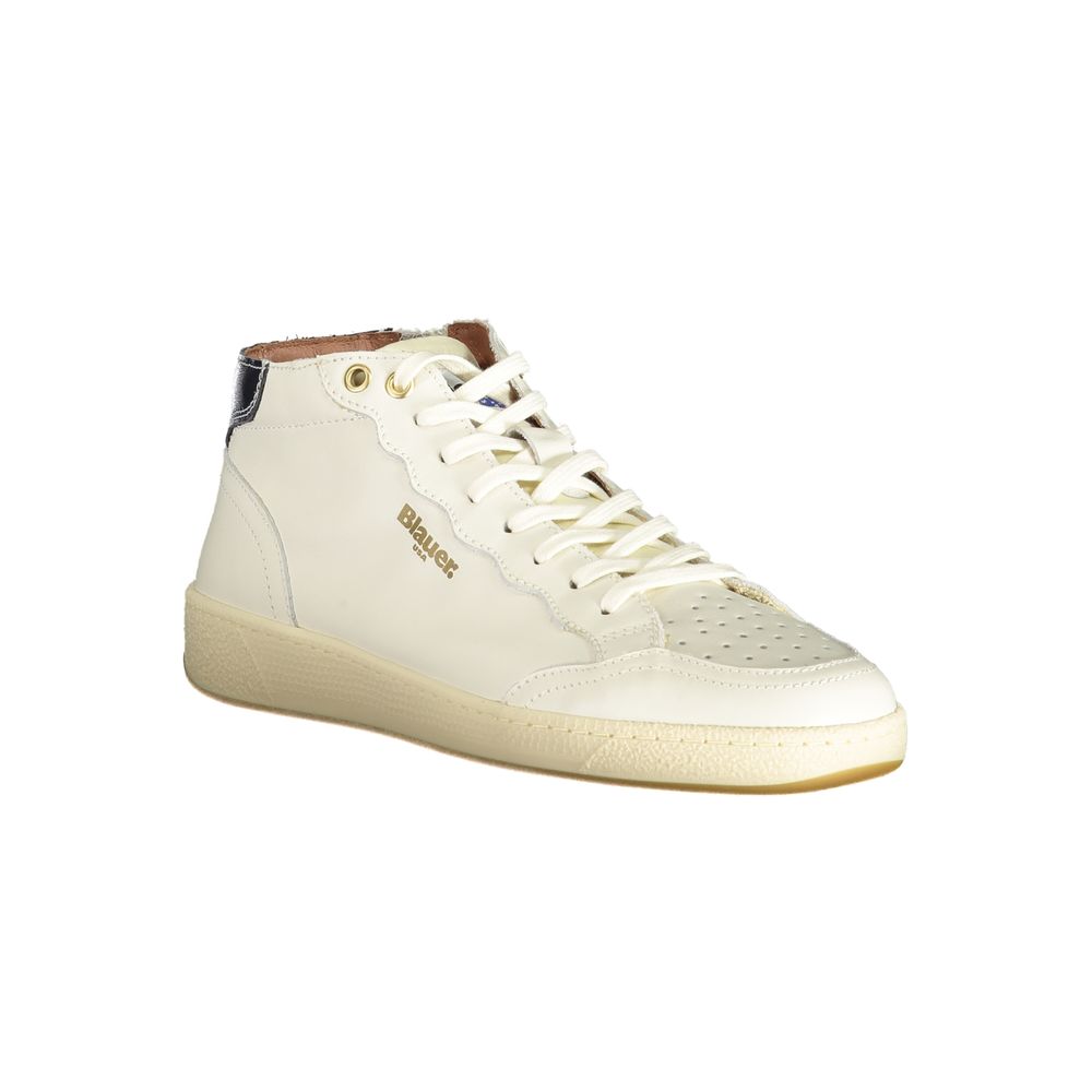 Blauer White Leather Men Sneakers