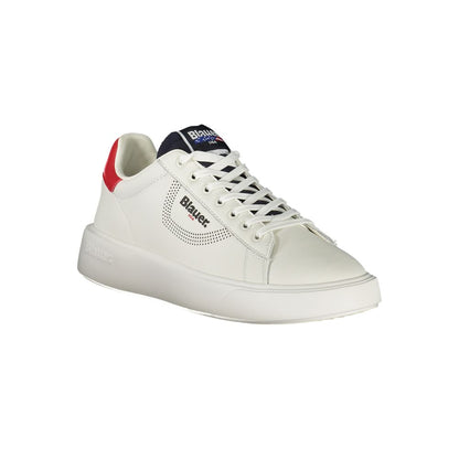 Blauer White Leather Men Sneakers