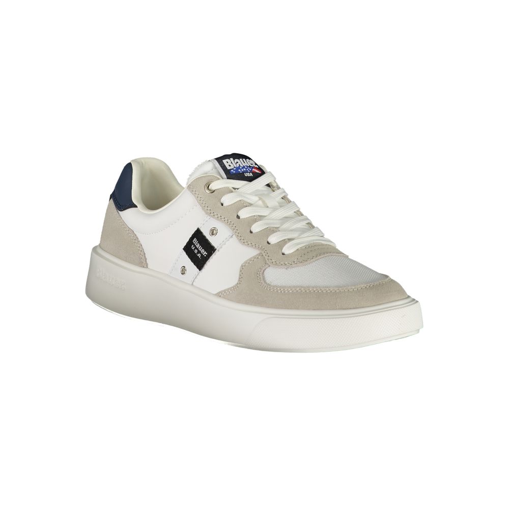 Blauer White Leather Men Sneakers