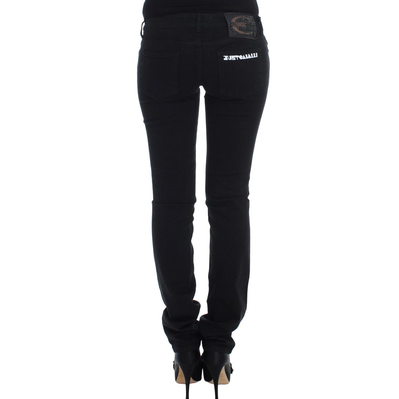 Cavalli Black Cotton Stretch Slim Skinny Fit Jeans
