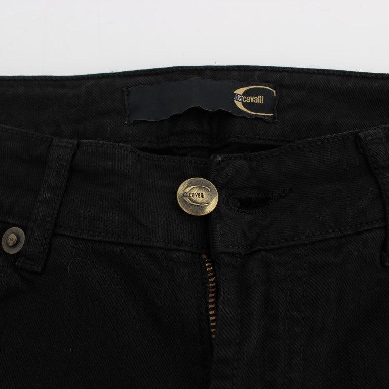 Cavalli Black Cotton Stretch Slim Skinny Fit Jeans