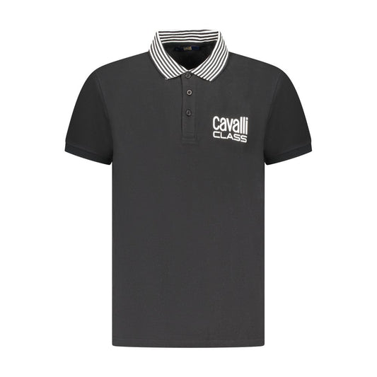 Cavalli Class Black Cotton Men Polo Shirt