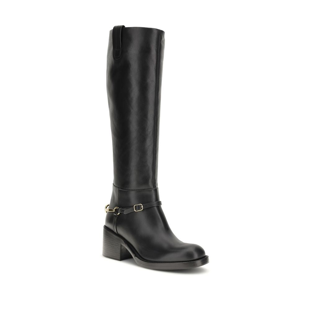 Chloé Black Calf Leather Bos Taurus Lace-Up Boots