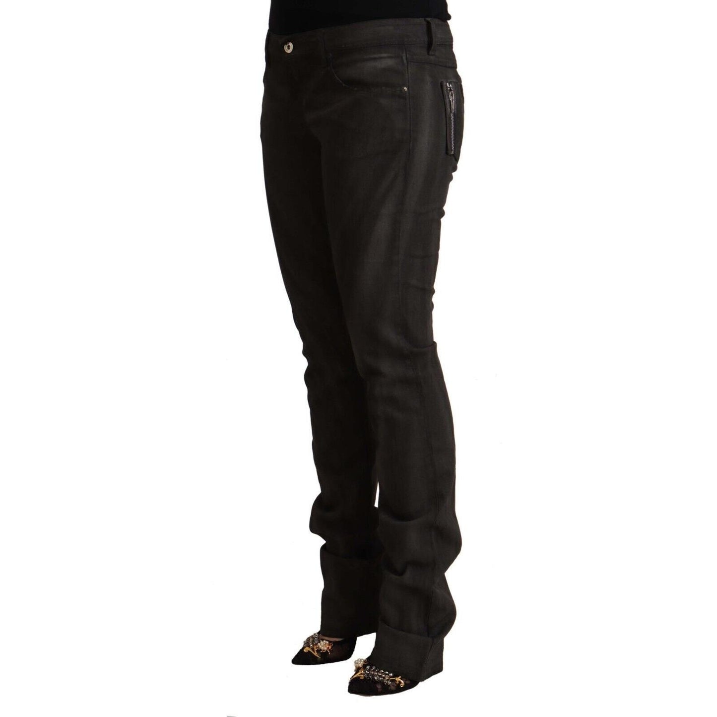 Costume National Black Cotton Mid Waist Skinny Pants